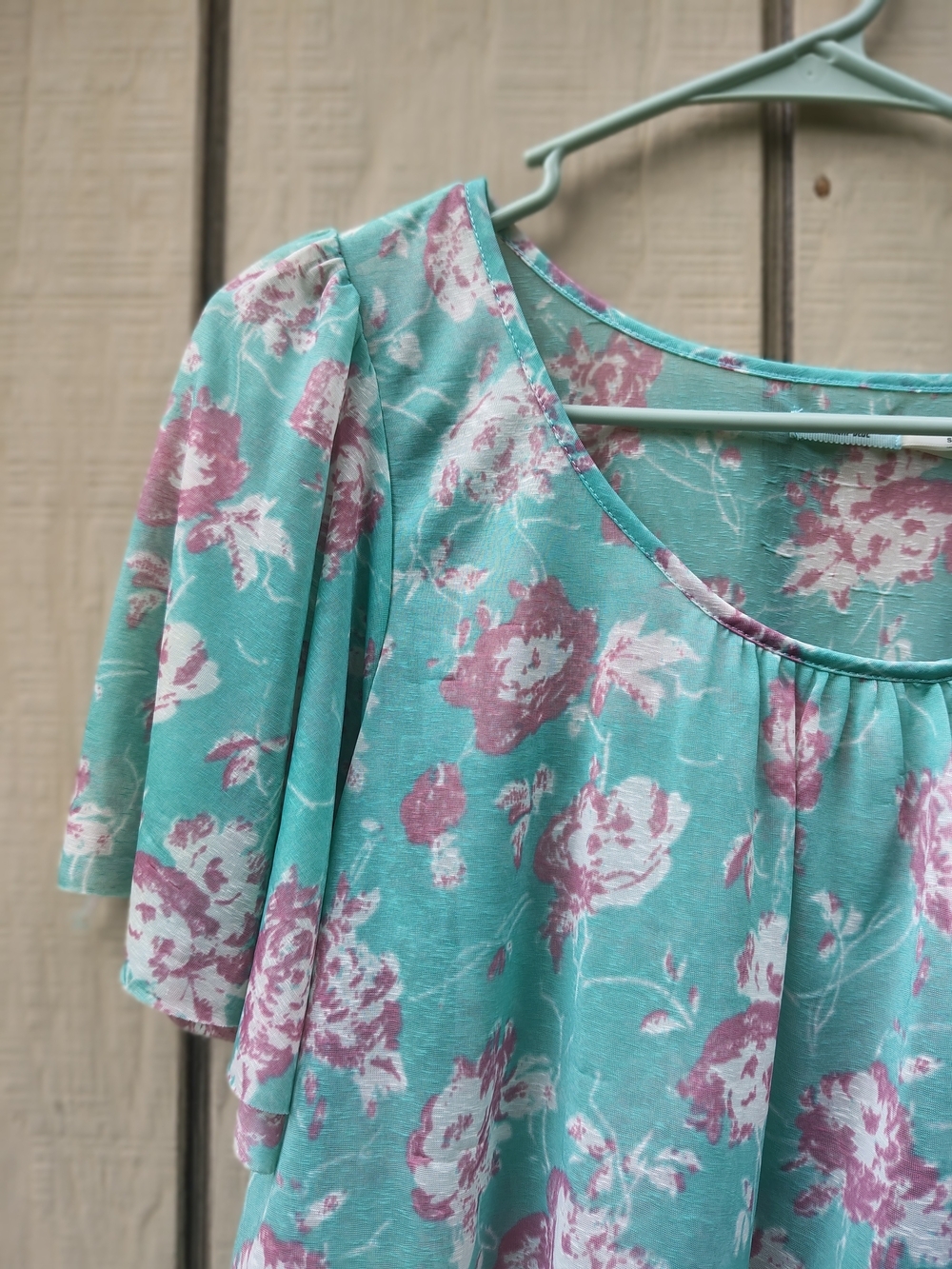 Kimchi Blue Floral Top Teal Soft Girl Flutter Sleeve Mesh Coquette Fairy Core - Picture 3 of 6